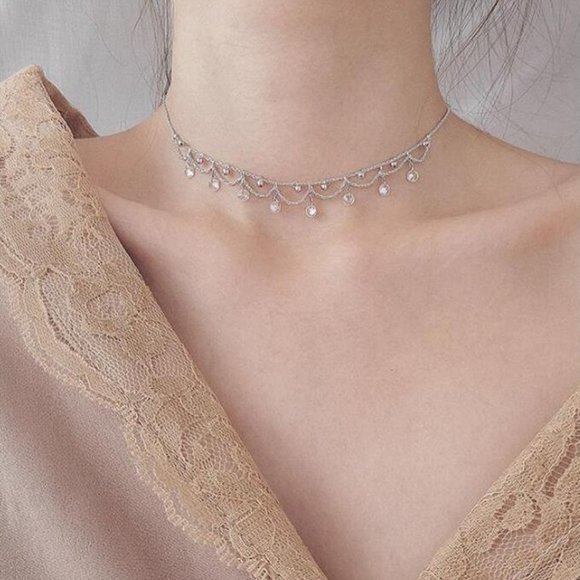 NEW 925 Sterling Silver Diamond Waterdrop Necklace - Picture 3 of 8